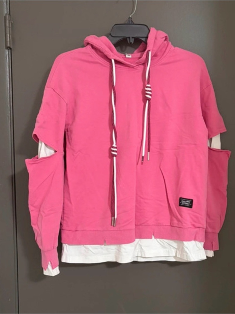 Pink Layered Hoodie with White Underlayer